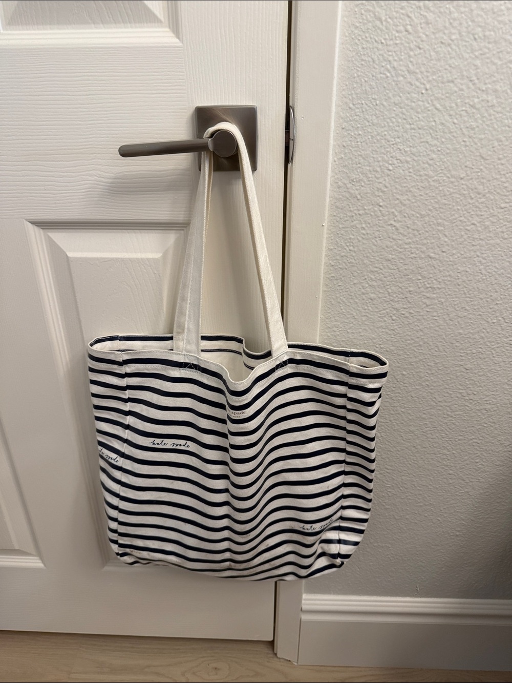 Kate Spade Canvas Striped Tote Bag in Navy and White - Classic Everyday Carry